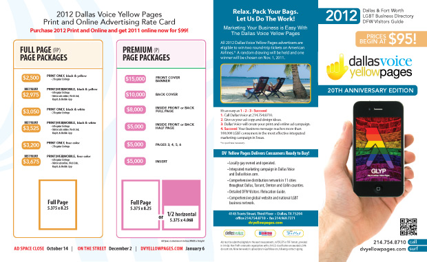 Dallas Voice Yellow Pages Rate Card 2012