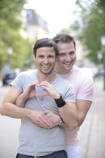 Portrait of a happy gay couple outdoors