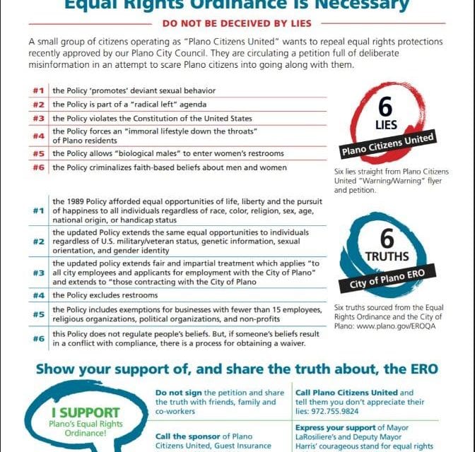Plano group releases flier supporting equal rights ordinance