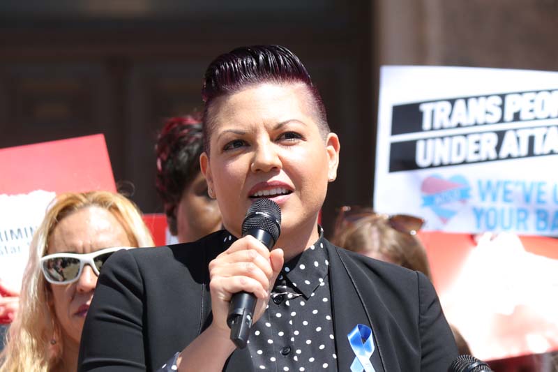 Sara Ramirez speaking at the All In for Equality Advocacy Day rally