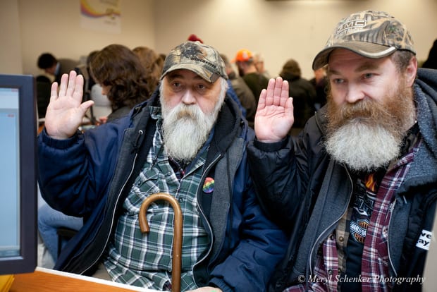 Gay couple in viral Washington state marriage photo originally from Dallas