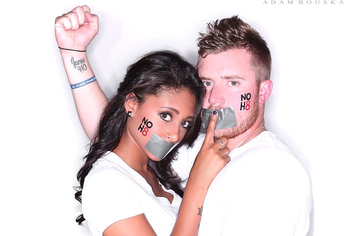 Texas Rangers pitcher Robbie Ross and wife pose for NOH8 photo