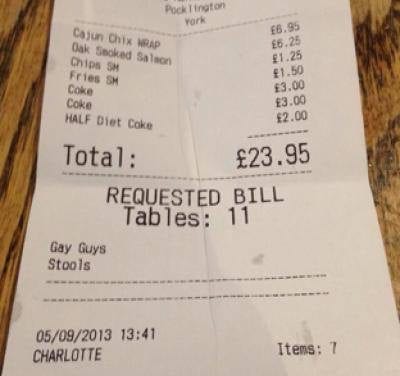 Is what the server put on this receipt offensive?