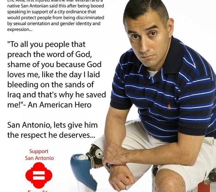 Anti-gay protesters boo gay Marine vet Eric Alva, who lost leg in Iraq War