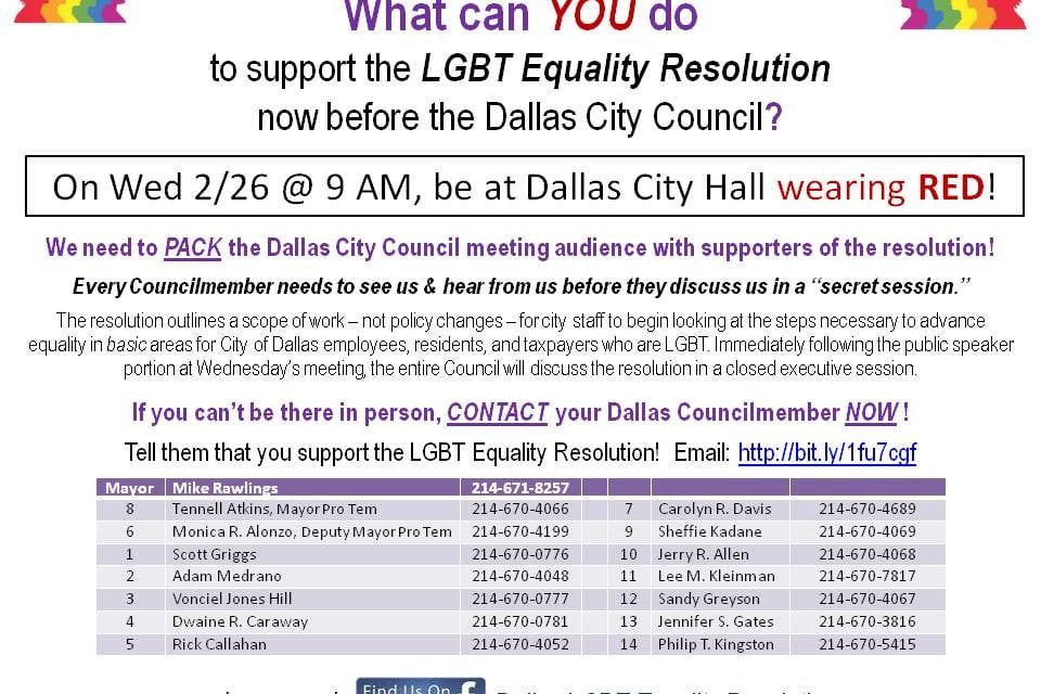 LGBT advocates plan to red out Dallas City Council meeting tomorrow