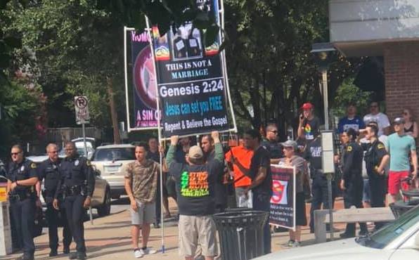 Police protect Cedar Springs marriage equality protesters