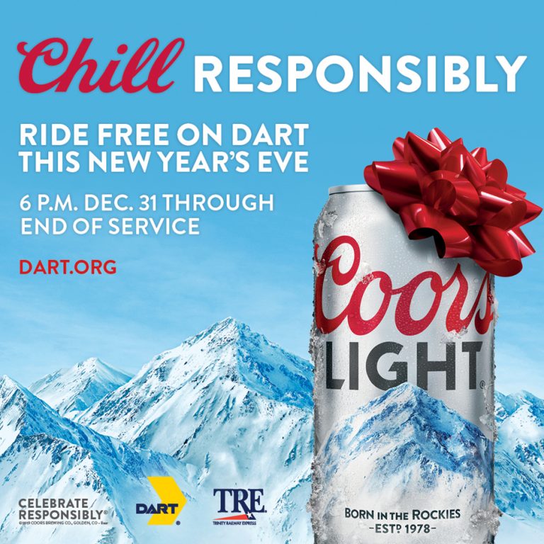Coors Light Free Rides in effect on DART, TRE for New Year's Eve