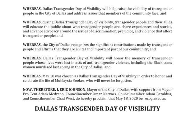 Today is Transgender Visibility Day in Dallas