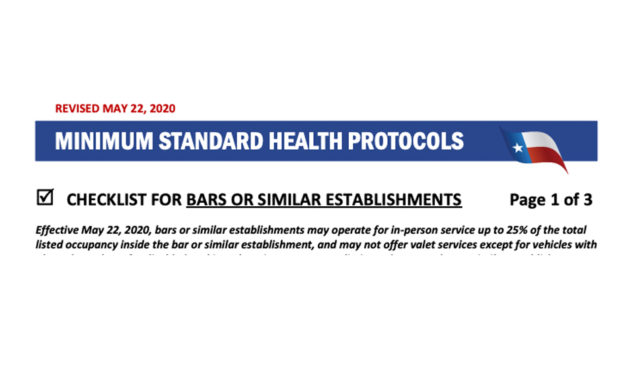 UPDATE: Minimum Standard Health Protocols revised to allow seating at bar tops